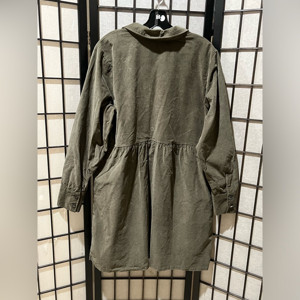 NINE WEST Olive Green Button-Up BODICE BABYDOLL Shirt WAIST Dress WOMEN SIZE XL - Picture 8 of 10